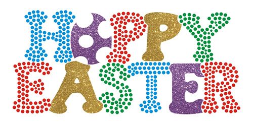Colorful Happy Easter Iron on Glitter Rhinestone Transfer Decal